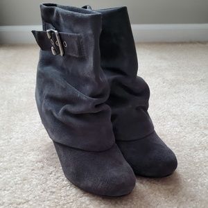 Gray Suede Slouchy Wedge Booties